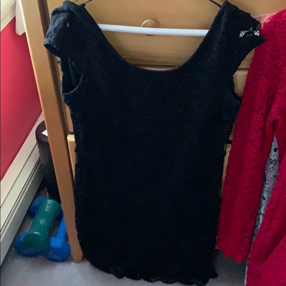 Black lace body con short sleeve dress